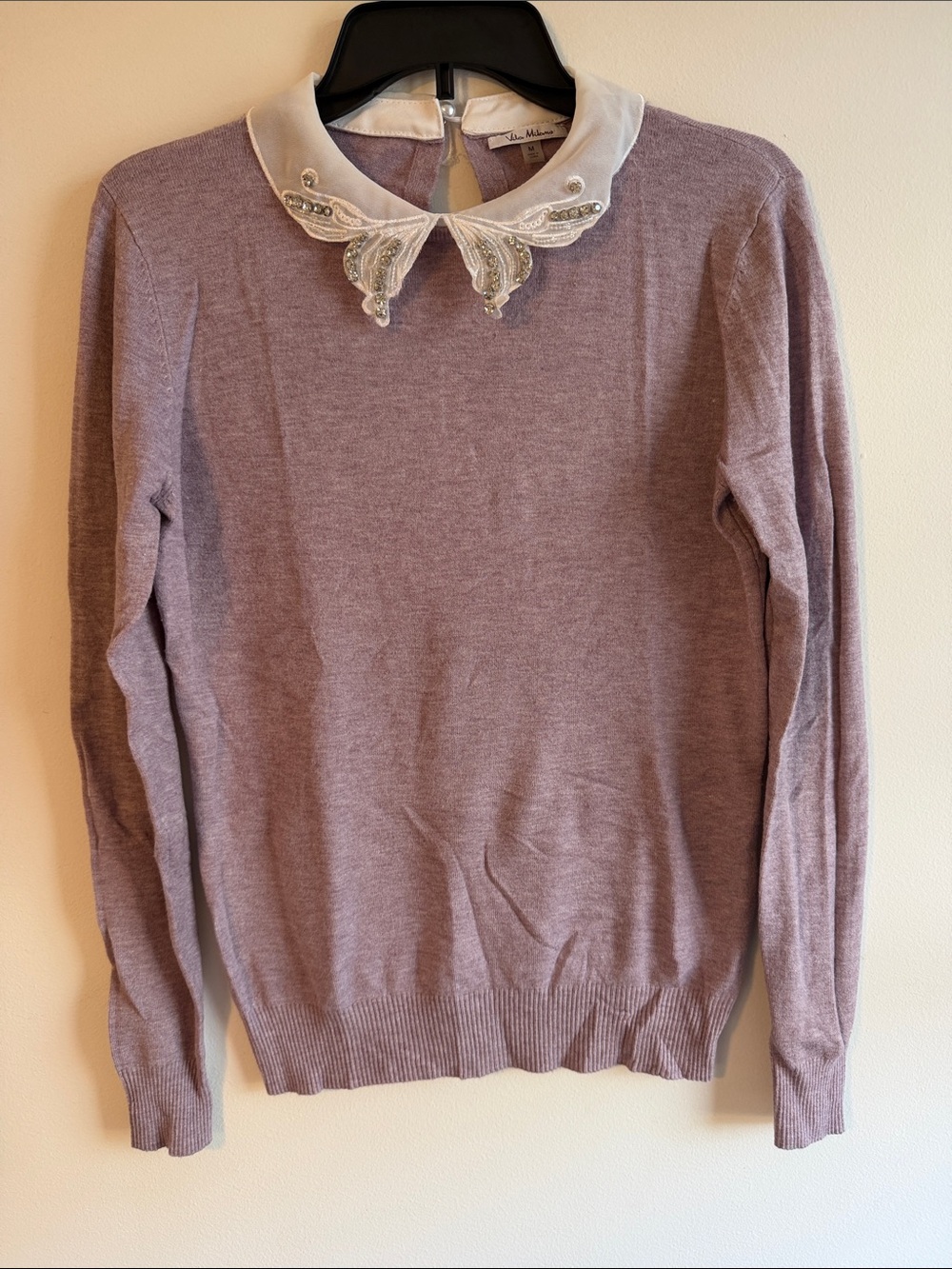 Lilac Sweater with Embellished Collar